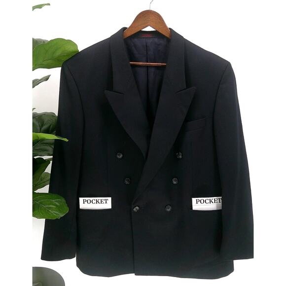 Andre Villard Mens Size S42 Black Wool Notch Vent less Double Breasted Blazer - Picture 2 of 8